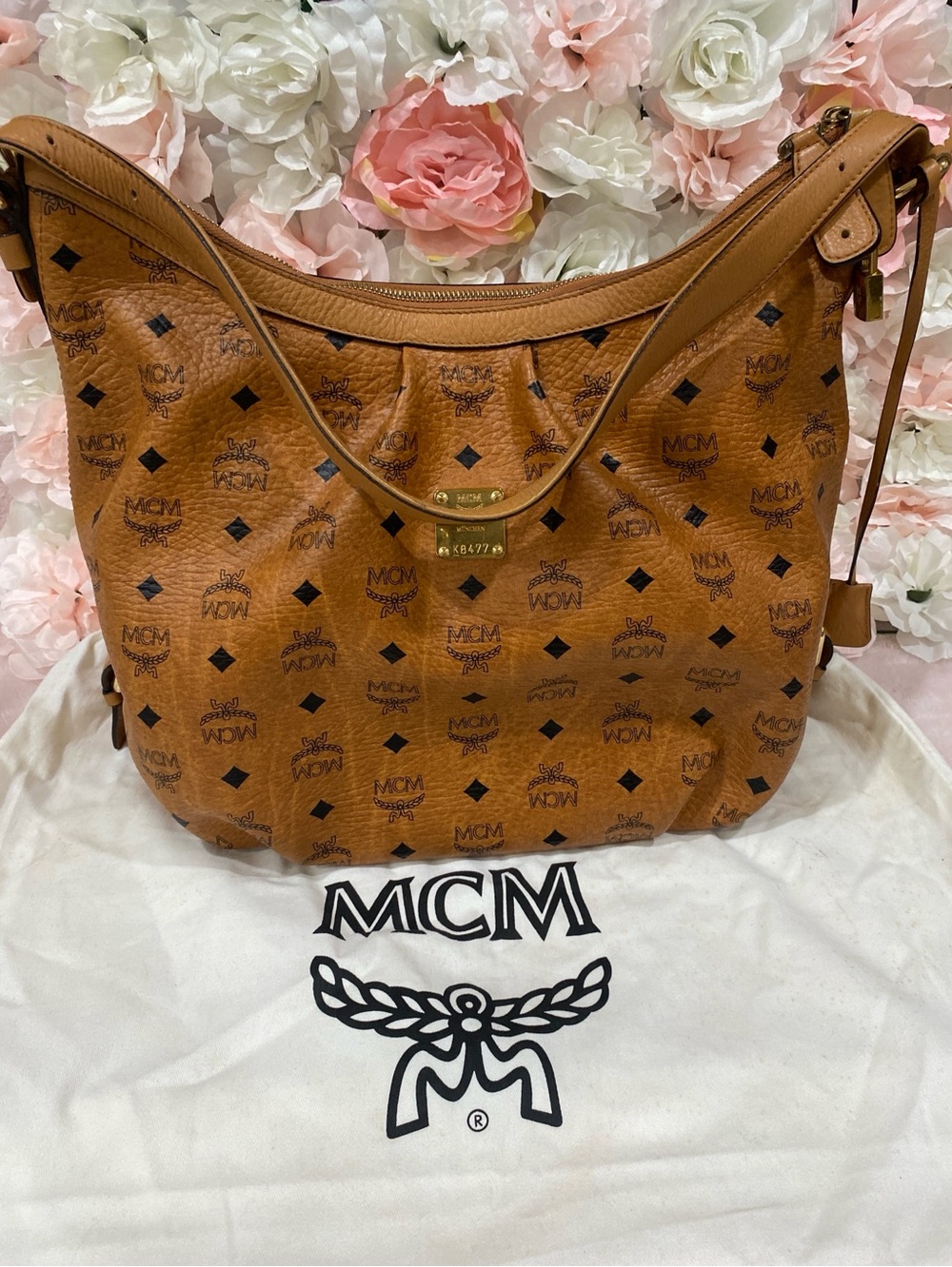 MCM Cognac Visetos Brown Monogram Shoulder Bag